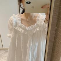 Sweet Princess Style ~ Court Fairy Cotton Nightdress Women Summer Thin Short Sleeve Medium Long Pajamas Home Clothes