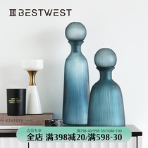 Geometric creative glass vase vase ornaments with lid storage tank dual-purpose home living room soft decoration