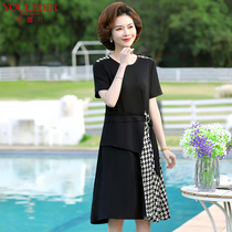 Mother summer dress loose big code one-piece dress middle-aged woman foreign air thin dress in old age short sleeve long dress Mothers Day