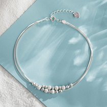 Double silver beads round beads anklet female 925 sterling silver ins cold wind advanced sense high end 2021 New Tide silver jewelry