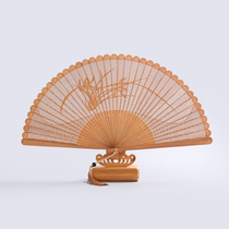 Mei Lan bamboo chrysanthemum high-end folding fan hollow bamboo fan carved gift fan with gift box and fan Japanese fan female fan