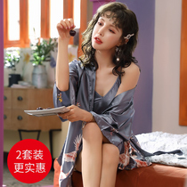 Sexy sleepwear womens thin ice silk sleeping robe red wedding bridal bridal bridesmaids New wedding bridesmaids spring autumn sleeping skirts