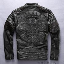 Haremen genuine leather machine head layer of cow leather skeleton made of old lap collar leather jacket man genuine leather clothing jacket