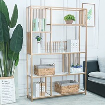 Nordic wrought iron luxury shelf solid wood bookshelf multi-layer storage shelf office household partition