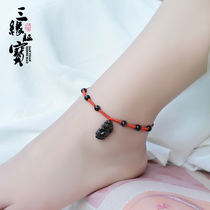 The year of life red rope anklet female black gold Obsidian Pixiu foot chain simple ancient style foot rope male transport beads couple models