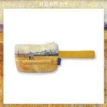 Van Gogh wheat field series pocket retro oil painting art hand-held cosmetic bag custom zipper portable mobile phone bag women