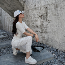 Black universe pants womens autumn casual pants drawstring slim high waisted small man closed feet high street tide overalls