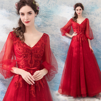 Angel wedding dress super fairy red long sleeve wedding toast dress Bridal thank you banquet wedding evening dress wholesale 882Q