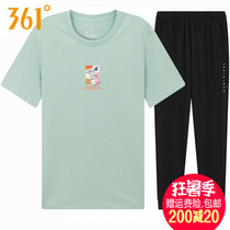 361 degree womens sports suit cotton T-shirt 2021 summer new round neck casual short-sleeved thin knitted cropped pants