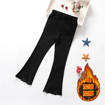 Girls trumpet pants spring and autumn children autumn and winter plus velvet slim body leggings childrens black pants