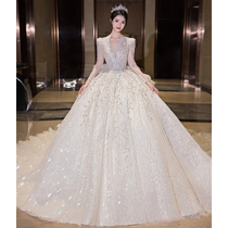 Long-sleeved main wedding dress 2022 new bride small French pregnant women high-end sense retro luxury long tail winter