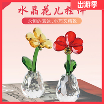 High-grade pink purple yellow crystal flowers Phalaenopsis orchid ornaments counter decoration home living room small decoration holiday gift