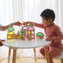 ins export original single rainbow acrylic solid wood building block toy early education puzzle stacking music building toy parent-child