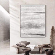 Hand-painted oil painting large landing Nordic light luxury porch sofa black and white gray three-dimensional decorative painting abstract minimalist hanging painting