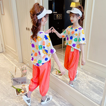 Girls suit summer 2021 new net red foreign short sleeve children's clothing children's sports two-piece fashionable