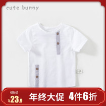 cutebunny Baby Summer Dress 1-3-5 Year Old Boy Cotton Crewneck T-shirt Baby Breathable Sweat Absorbing Joker Top