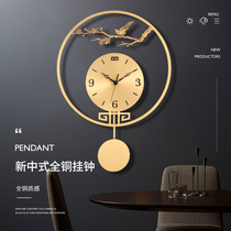 New Chinese style pure copper wall clock Quartz clock Wall clock Living room creative European watch American decorative wall watch Mute