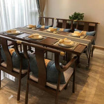 New Chinese style solid wood dining table and chair combination dining table Small apartment Zen rectangular table 6-person modern villa restaurant