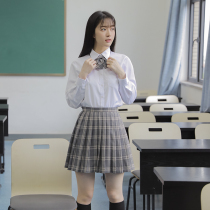 jk uniform summer long-sleeved white shirt gray gold grid skirt basic section college style class suit High school student graduation suit