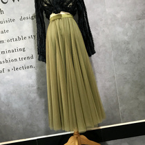 Half Body Skirt Woman Spring Autumn New Products High Waist Elastic Fairy A Wordnet Yarn Black Pituo Folds Multilayer Fluffy Skirt Inner Lining Long Skirt