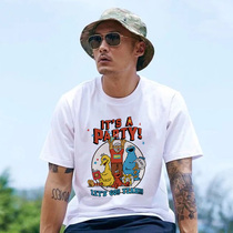 Hong Kong Chaochio Yu Wenle Tong-Style style Sesame Street Joint Printed Compassionate Loose Pure Cotton Short Sleeve T-shirt Male Summer