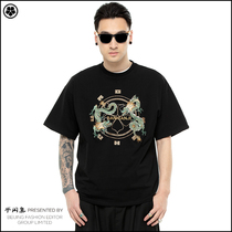 Half leisure set Chinese style embroidery short-sleeved t-shirt chest dragon gossip fashion street fashion body round neck hip-hop mens clothing