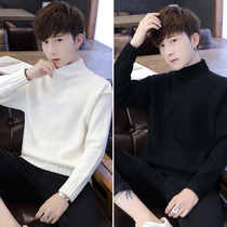 Winter half-collar male sweater with velvet and thick knit sweaters