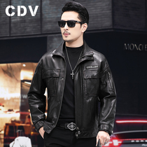 Oil wax sheep leather 2021 Haining leather leather men short handsome leather jacket loose casual lapel coat tide