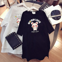 Maternity summer 2021 Korean version of the fashion section cotton loose mouse medium long maternity short-sleeved T-shirt top tide