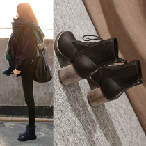 Martin booties womens winter 2021 new autumn all-match thick heel plus velvet high heel womens shoes high-top nude boots black