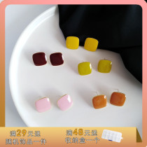 S925 silver needle Japan-ROK sweet and beautiful candy color earrings minimalist geometric square earrings Temperament Drop Oil Earrings H717