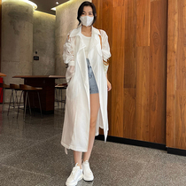 White thin windbreaker coat womens 2021 summer new wild style waist slim long sunscreen shirt