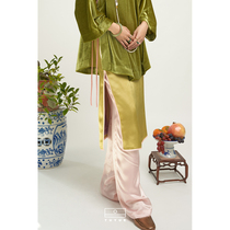 TUYUE coated moon designer pale yellow acetate satin H type half body skirt female summer new Chinese side open fork walking skirt