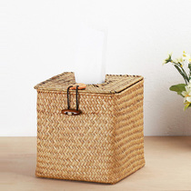 KENS tissue box seagrass hand-woven square tissue cover creative drawing paper tissue tube roll paper tube