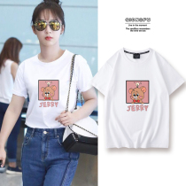 New cat and mouse cute Q version short sleeve mistress Ins students male and female boomers Loose Summer White Pure Cotton Beat