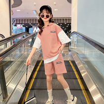 Girl Summer Dress Trendy Children Suit Short Sleeve Big Boy Nets Red 2022 New Ocean Air Sports 90% Pants Two Sets