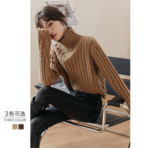 High-collar sweater woman in autumn 2022 new thickened and loose short knit sweatshirt underneath top