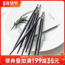 Western English stainless steel chopsticks home creative round head electroplating black silver long chopsticks Portuguese series non-slip chopsticks