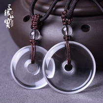 Three Yuan treasure White crystal pendant Safety buckle pendant Amulet Crystal transparent male and female couple necklace jewelry gift