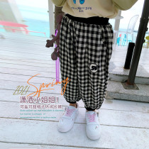 Girls casual pants 2021 New Spring Summer Baby Cotton loose black foreign style fashion plaid trousers 720X