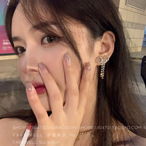 Knock beauty ~ diamond bow small earrings exquisite Super fairy temperament light luxury Net red earrings female ins style