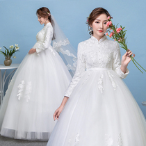 Light main wedding dress 2021 new long sleeve bride married pregnant women high waist belly thickened Conservative Super fairy size thin