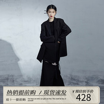 VAPOURBLUE original black Chinese suit autumn mens and womens stitching design sense niche linen suit jacket