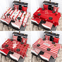 Christmas net red ins big red waterproof dining table tablecloth Cotton and hemp newlywed red checkered desk coffee table cloth cover cloth