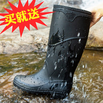 Rain Shoes Men High Help High Cylinder Rain Boots Water Shoes Han Edition Fashion Bull Gluten Bottom Rubber Shoes Abrasion Resistant Water Boots Spring Summer Non-slip Set Shoes