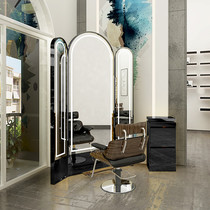 New net red hair salon mirror table Hair salon special floor-to-ceiling mirror barber shop with lamp floor-to-ceiling mirror against the wall hair cutting mirror