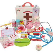 Wooden Emulation Doctor Toy Suit Girl Tool Medical Case Beating Needle Childrens Home Stethoscope Boy