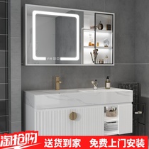 Light luxury smart bathroom cabinet combination rock board countertop modern simple toilet wash table washbasin cabinet bathroom cabinet