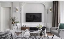 European-style French plaster line TV sofa bedside background wall Roman column lamp plate corner flower small red book background wall