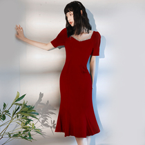 Fish tail toast bride girl summer thanks banquet red dress engagement home dress can usually wear dress
